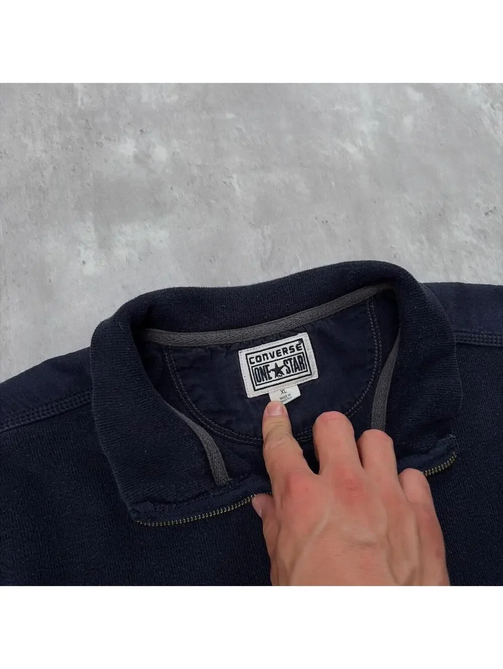 Y2K Navy Converse Grunge Gothic Quarter Zip Sweater